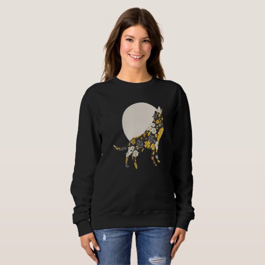 Sweatshirt Wolf Silhouette Flower Pattern Dog   Friends (Devant entier)