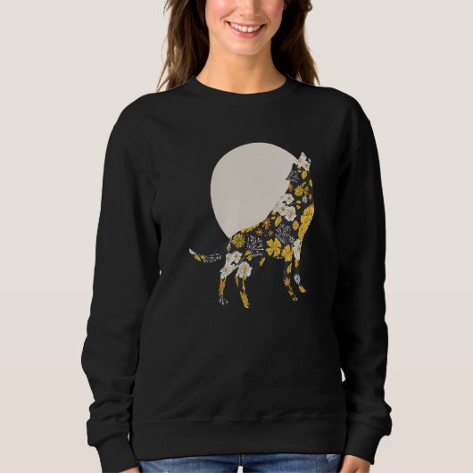 Sweatshirt Wolf Silhouette Flower Pattern Dog   Friends (Devant)