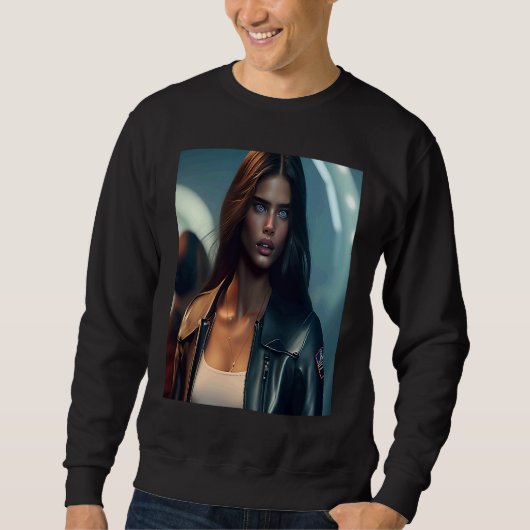 Sweatshirt Woman Wearing Black Leather Biker Jacket Look Outf (Devant)