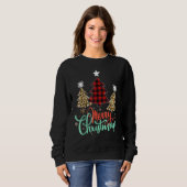 Sweatshirt Women Leopard Plaid Christmas Tree Merry Christmas (Devant entier)