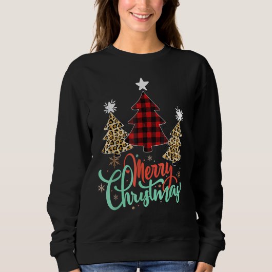 Sweatshirt Women Leopard Plaid Christmas Tree Merry Christmas (Devant)