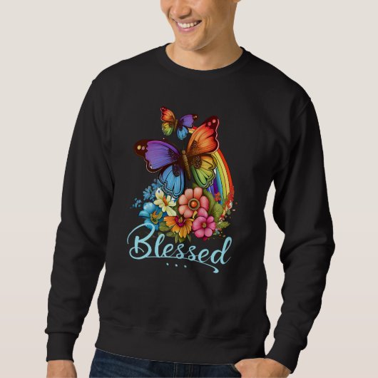 Sweatshirt Womens Blessed Christian Butterfly Pretty Floral R (Devant)