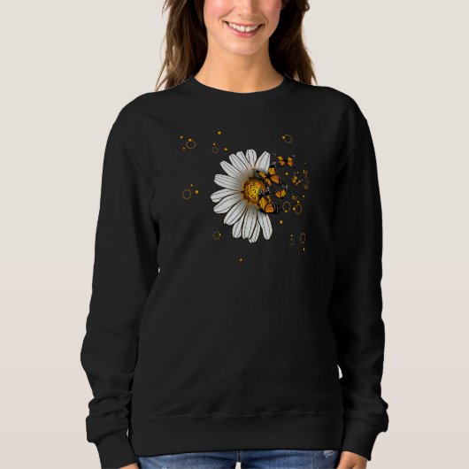 Sweatshirt Womens Chamomile flowers butterflies glow wildlife (Devant)