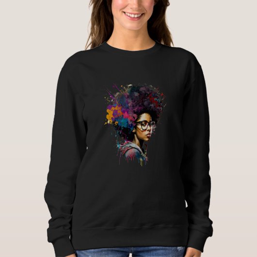 Sweatshirt Womens Graffiti Afro Black Women African American  (Devant)