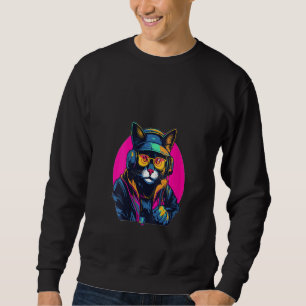 Sweatshirt Womens House Music Lover Cyberpunk Cat DJ Music Fe