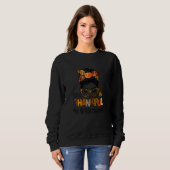 Sweatshirt Womens One Thankful 4th Grade Teacher Messy Bun Fa (Devant entier)