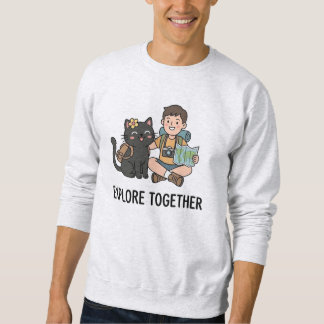 Sweatshirt World Map Adventure Black Cat Boy Graphic Art