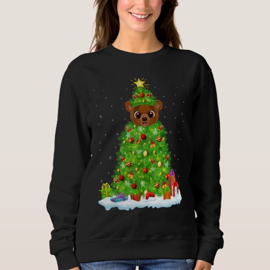 Sweatshirt Xmas Decorations Lights Santa Grizzly Bear Christm (Devant)