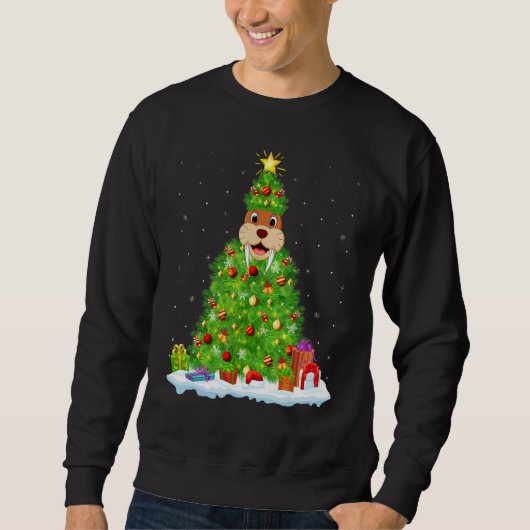 Sweatshirt Xmas Decorations Lights Santa Walrus Christmas Tre (Devant)