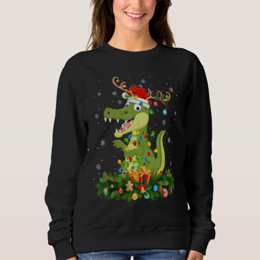 Sweatshirt Xmas Holiday Reindeer Hat Santa Alligator Christma (Devant)