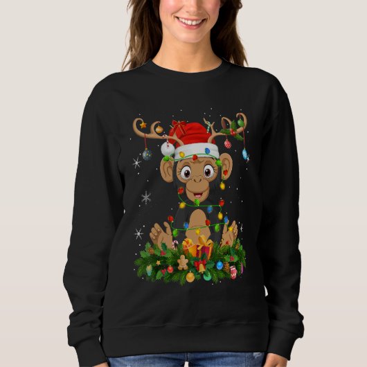 Sweatshirt Xmas Holiday Reindeer Hat Santa Chimpanzee Christm (Devant)