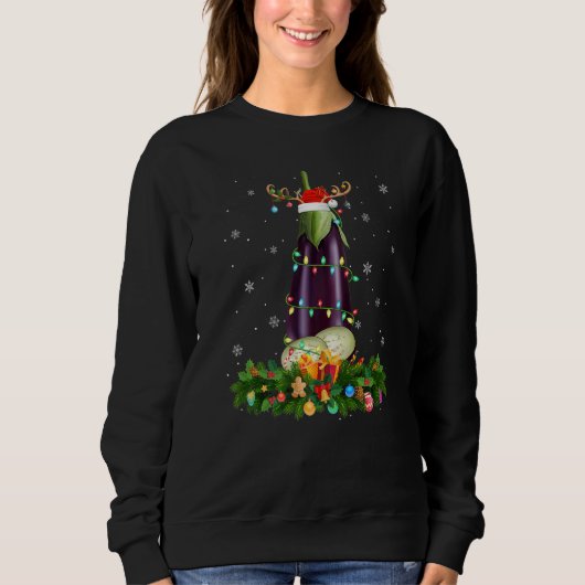 Sweatshirt Xmas Holiday Reindeer Hat Santa Eggplant Christmas (Devant)