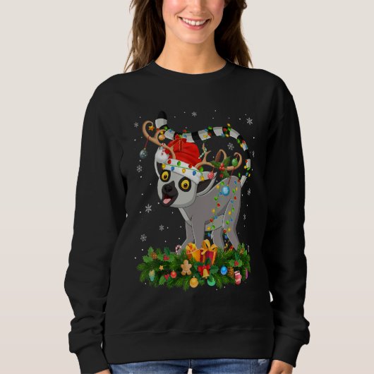 Sweatshirt Xmas Holiday Reindeer Hat Santa Lemur Christmas (Devant)