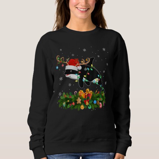 Sweatshirt Xmas Holiday Reindeer Hat Santa Orca Fish Christma (Devant)
