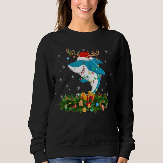 Sweatshirt Xmas Holiday Reindeer Hat Santa Shark Fish Christm (Devant)