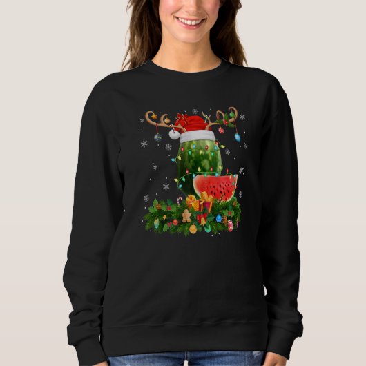 Sweatshirt Xmas Holiday Reindeer Hat Santa Watermelon Fruit C (Devant)
