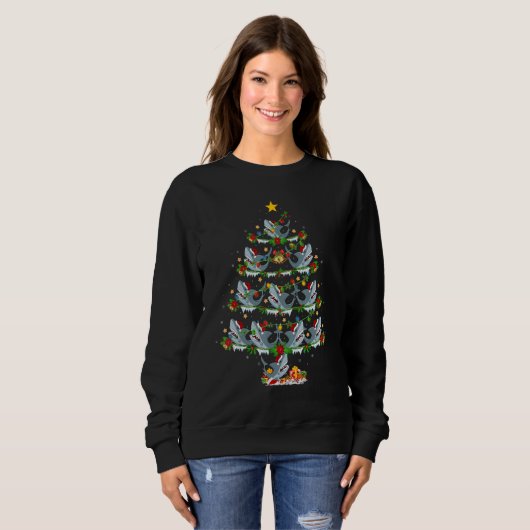 Sweatshirt Xmas Lights Great White Shark Christmas Tree (Devant entier)