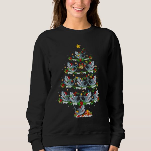 Sweatshirt Xmas Lights Great White Shark Christmas Tree (Devant)