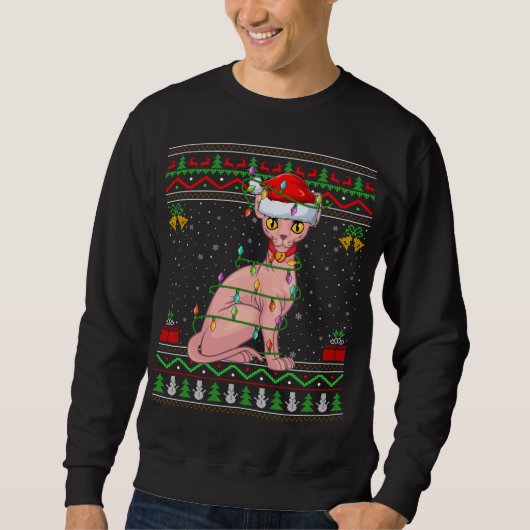 Sweatshirt Xmas Lights style sucré moche Père Noël Sphynx Cat (Devant)