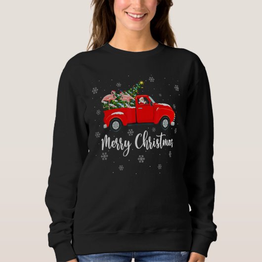 Sweatshirt Xmas Lights Tree Santa Flamingo Red Truck Merry Ch (Devant)