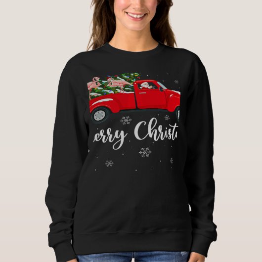 Sweatshirt Xmas Lights Tree Santa Ride Flamingo Red Truck Chr (Devant)