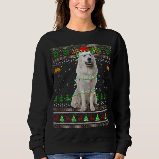 Sweatshirt Xmas Reindeer Santa Hat Great Pyrenees Chien Ugly  (Devant)