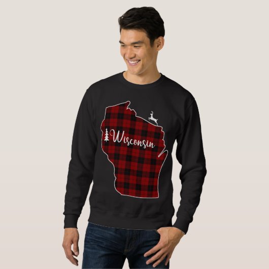 Sweatshirt Xmas Stocker pour maman Red Plaid Deer Tree Wiscon (Devant entier)