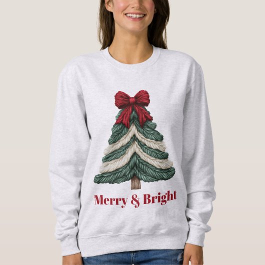 Sweatshirt Yarn Faux Embroidery Christmas Tree Merry Bright (Devant)
