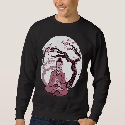 Sweatshirt Yoga cherry blossom tree meditate Japanese writing (Devant)