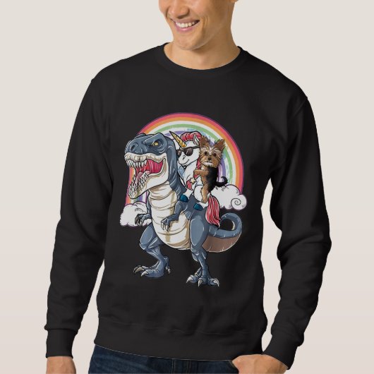Sweatshirt Yorkshire Terrier Et Licorne Chevauchent T Rex Com (Devant)