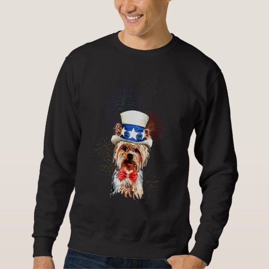 Sweatshirt Yorkshire Terrier Us Flag Hat Firework July 4th Do (Devant)