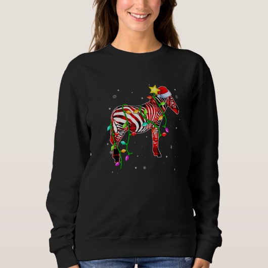 Sweatshirt Zebra Christmas Santa Hat Xmas Lights Holidays (Devant)