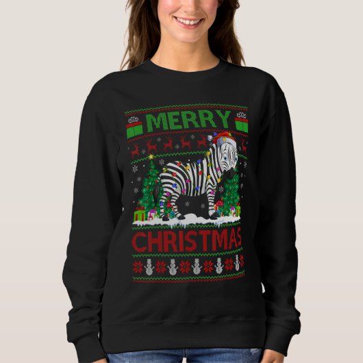 Sweatshirt Zebra   Xmas Tree Lights Ugly Santa Zebra Christma (Devant)