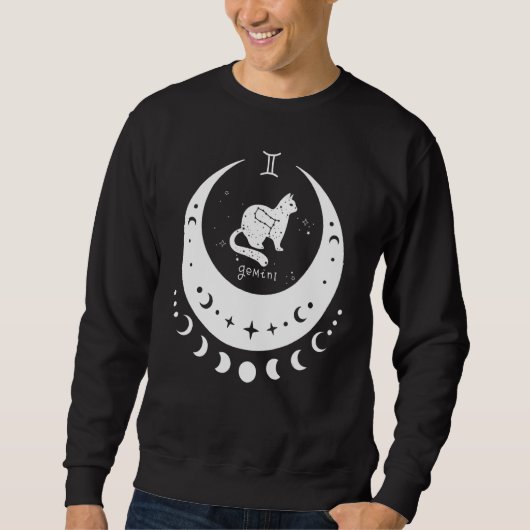 Sweatshirt Zodiac Gemini Horoscope Astrology Sign Cat Crescen (Devant)