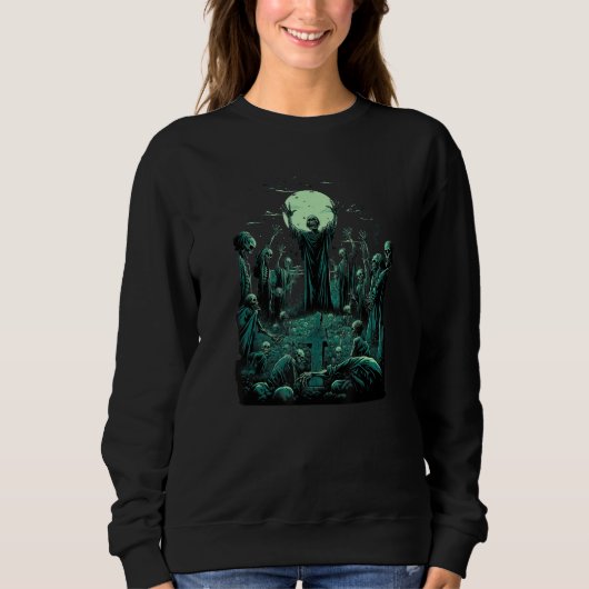 Sweatshirt Zombie Graveyard Moon Skeleton For Mom and Dad Boy (Devant)