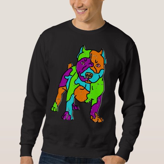 Sweatshirt Zone 51 Alien Colorful Chien Pitbull Awesome Hallo (Devant)