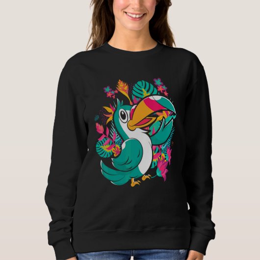 Sweatshirt Zoo Animal Exotique Oiseau Tropical Feuilles Faune (Devant)