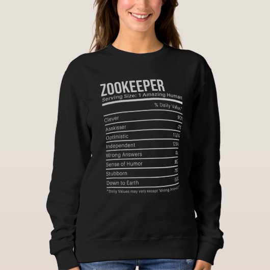 Sweatshirt zookeeper Nutritional Values  Nutrition Facts (Devant)