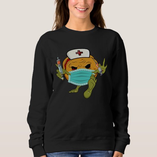 Sweatshirt Zoombie Pumpkin Nurse Jackolantern Mask Vaccine Ha (Devant)