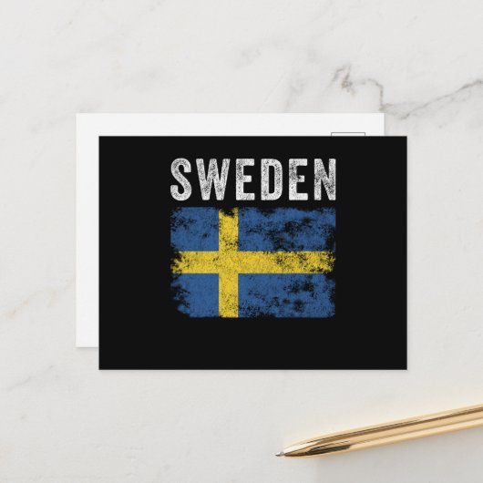 Sweden Flag Distressed - Swedish Flag Briefkaart (Voorkant / Achterkant in situ)
