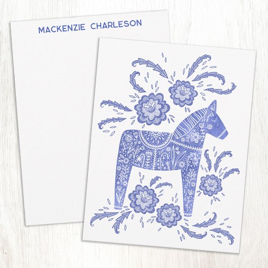 Swedish Dala Horse Blue and White Personalized Notitiekaartje