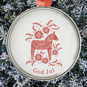 Swedish Dala Horse God Jul Metalen Ornament
