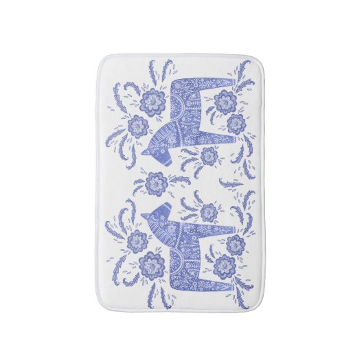 Swedish Dala Horse Indigo Blue and White Bath Mat (Voorkant Verticaal)