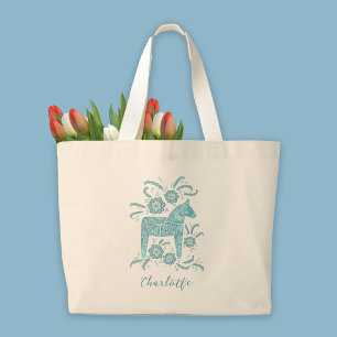 Swedish Dala Horse Persoonlijk Grote Tote Bag