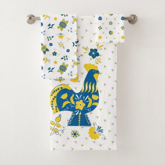 Swedish Folk Dala Rooster Bad Handdoek (Insitu)