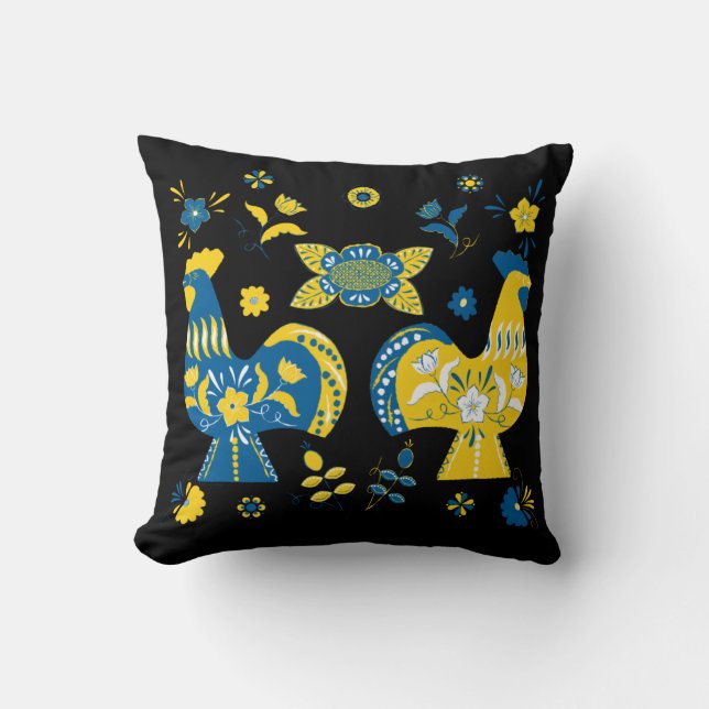 Swedish Folk Dala Rooster Kussen (Voorkant)