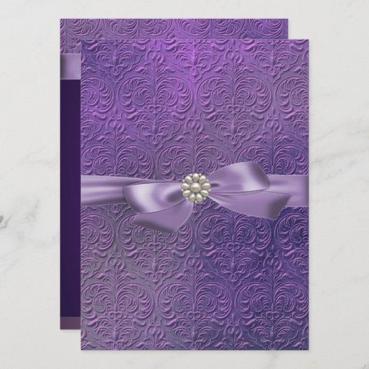 Sweet16 Bow & Damask Invitation d'anniversaire (Devant / Derrière)