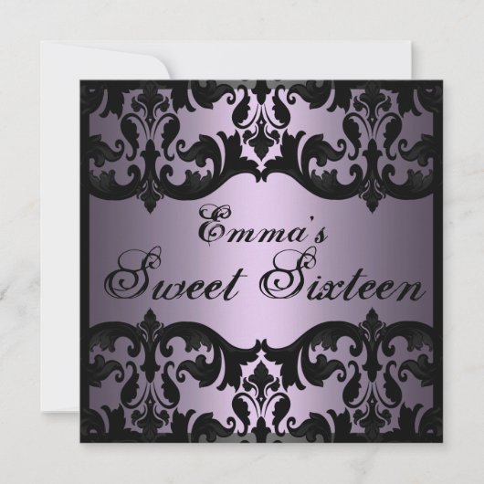 Sweet16 Purple Elegant Damask Invitation d'anniver (Devant)