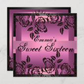 Sweet16 Rose élégant rose Invitation d'anniversair (Devant / Derrière)