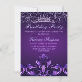Sweet16 Violet foncé Damask & Tiara Invitation d'a (Dos)